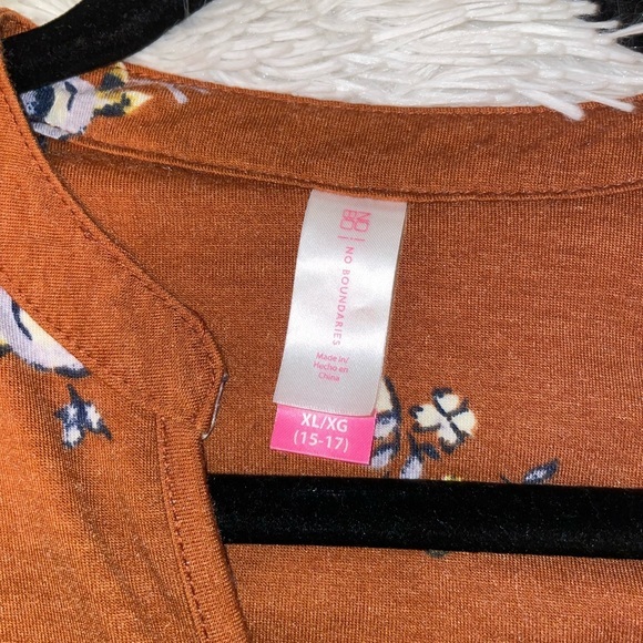 No Boundaries Boho Brown Floral tunic Dress short sleeves belt x-large 15/17 new - Picture 6 of 10